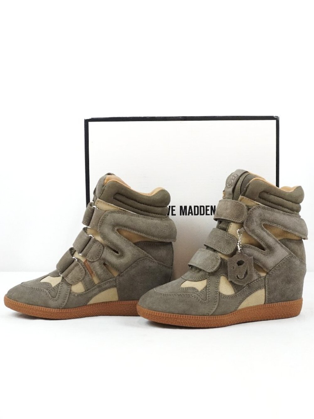 Steve Madden Mavis Suede Wedge High-Top Sneakers In Taupe - Women's Size 6 - NEW
